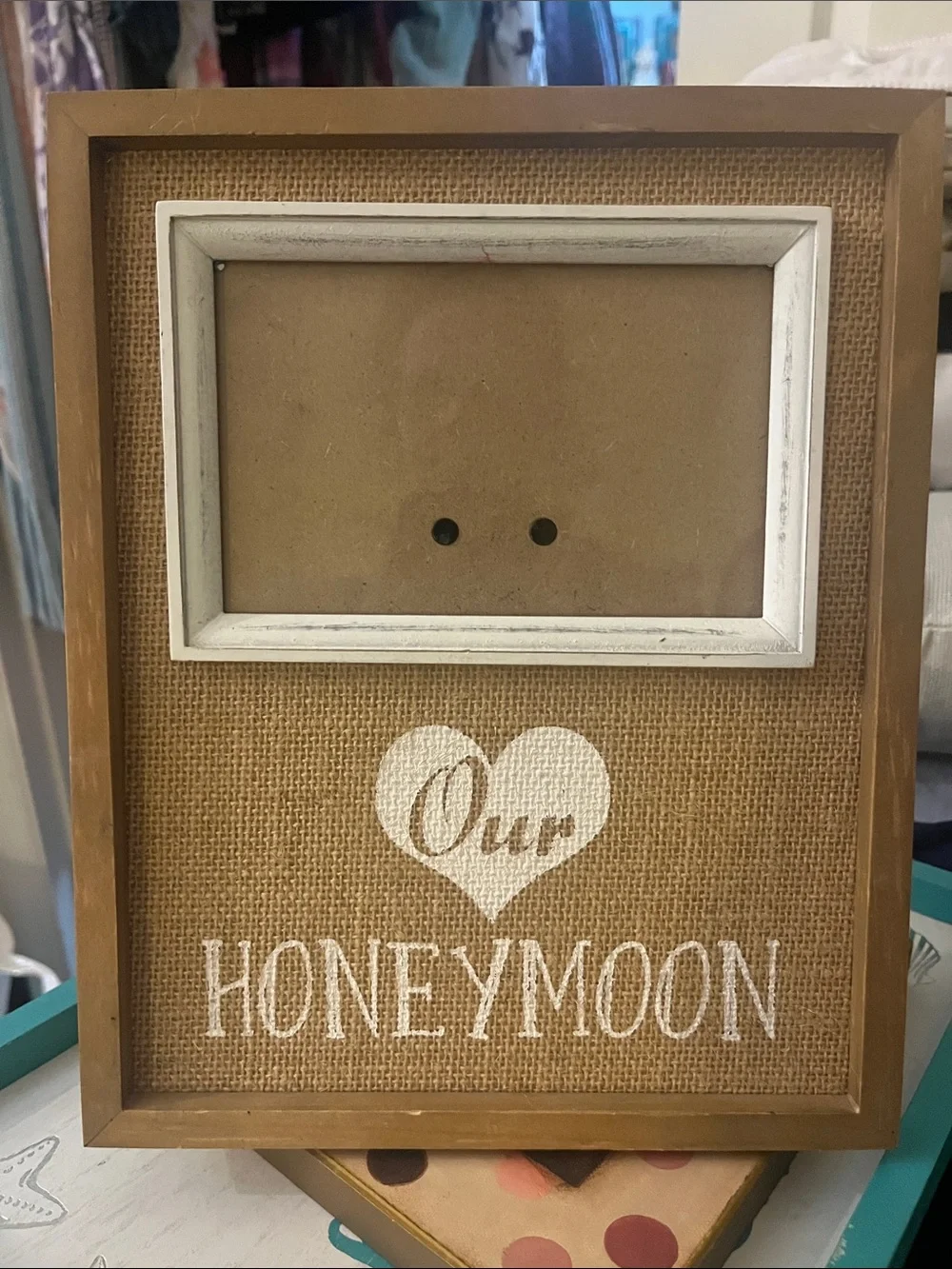 Rustic Honeymoon Burlap Picture Frame in Brown and White